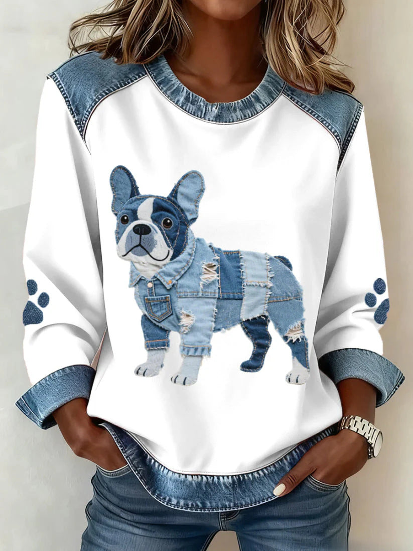 Womens Denim Football Jersey With A Crew Neck Featuring A 3D Digital Print