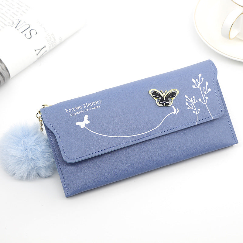 Fashion Ladies Long Solid Color Fur Ball Bow Clutch