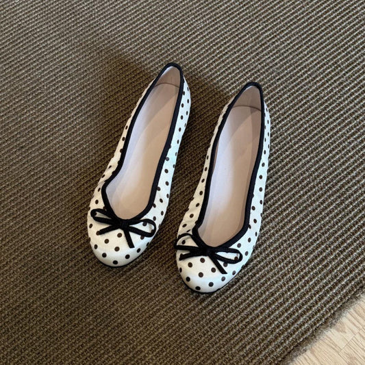 Polka-Dot Bowtie Flat Shoes For Women