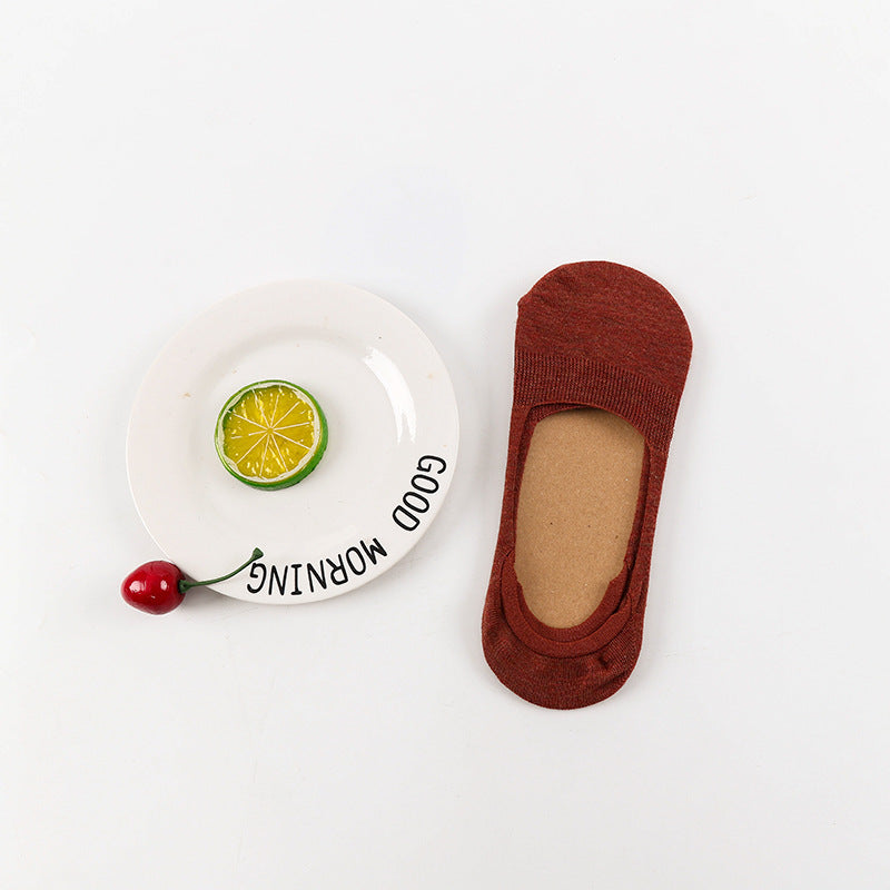 Female Shallow Mouth Invisible 10 Colors Cotton Silicone Socks