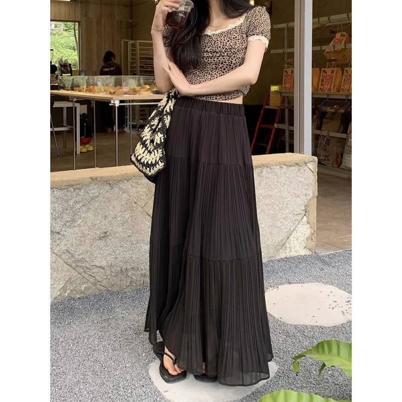 Elastic Waist Cross-body Slimming Dress Big Hem Umbrella Skirt