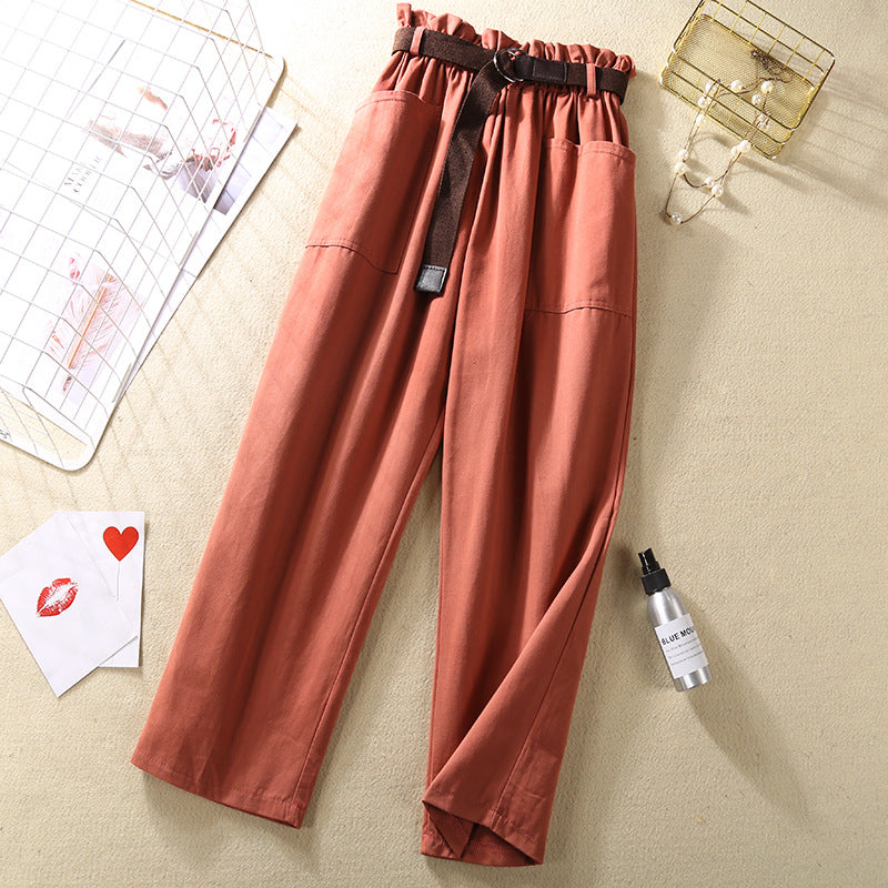 Flower bud elastic waist versatile casual pants