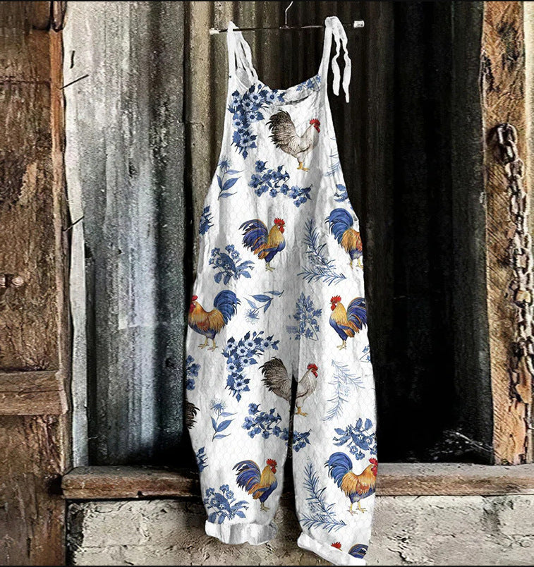 Kvinders efterårs- og vinterprintede retro-jumpsuit med vide ben