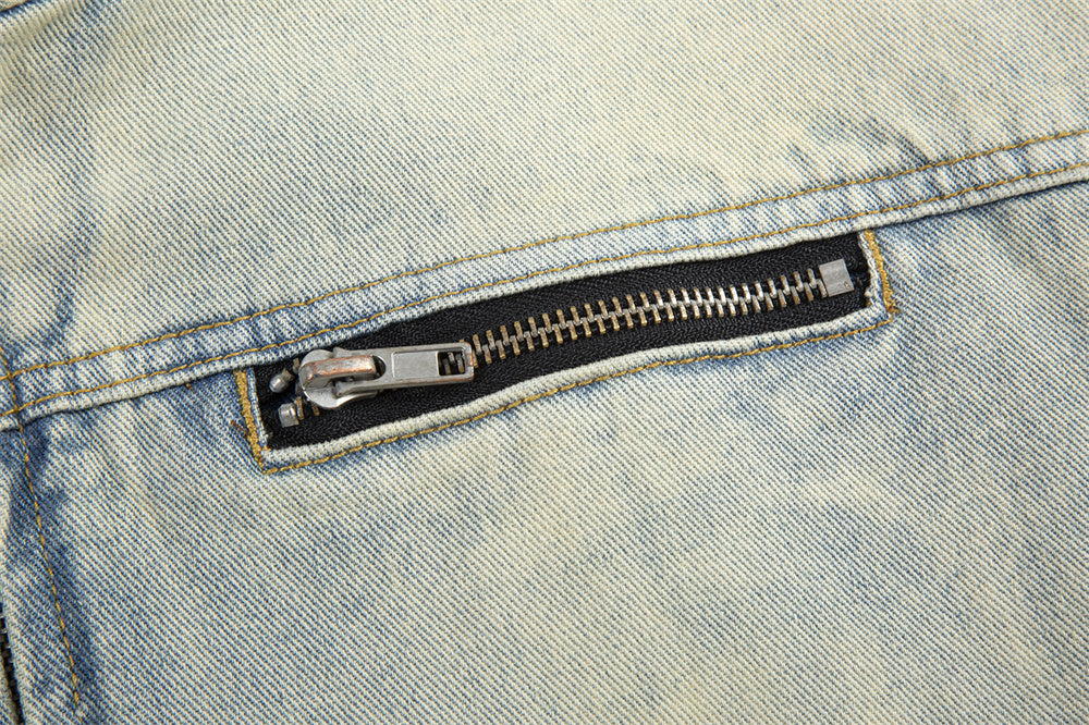Men's High Street Fashion American Vintage Zipper Stand Collar Multi-pocket Jacket