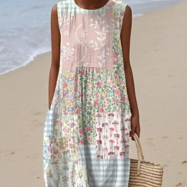 Fashionable Printed Womens Elastic Waist Dress