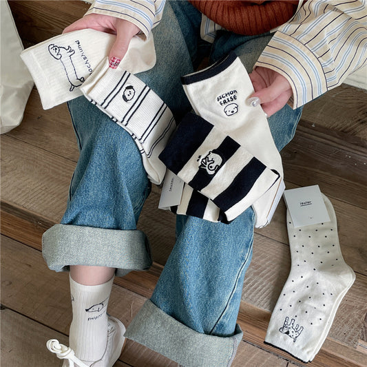 Cute Repair Hook Embroidered Children Tube Socks Autumn College Style