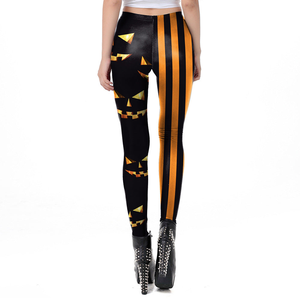 Funny Pumpkin Head Pattern Stretch Leggings