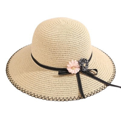 Flower Woven Sun Hat Two Flowers Parent-child Beach Sun Protection
