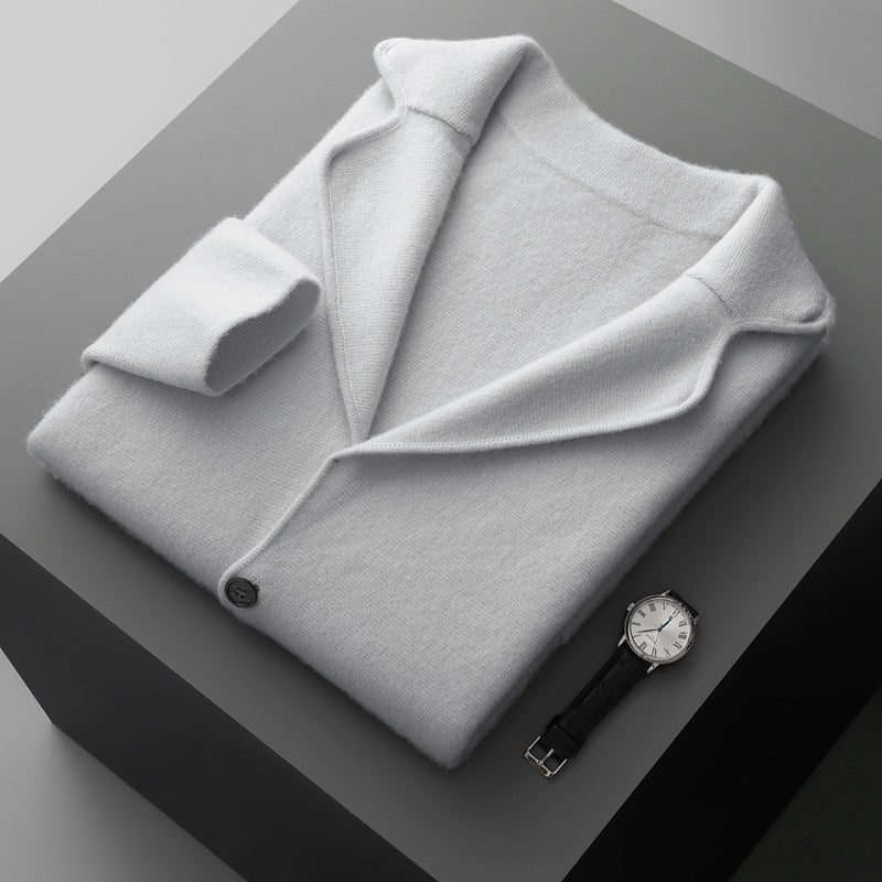 Lapel Cashmere Men's Air Layer Thickened Outer Wear Sweater Loose Casual Knitted Jacket