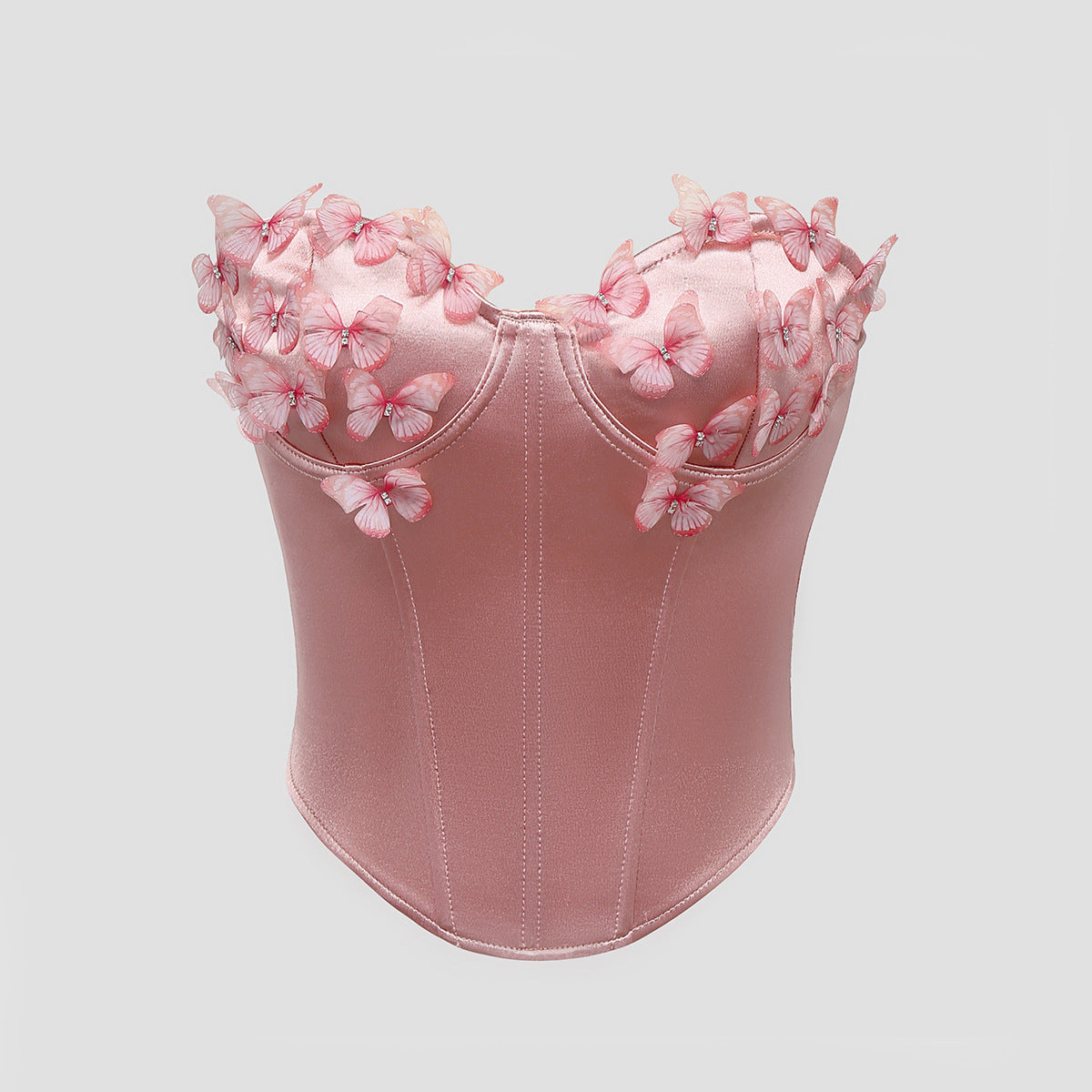 High-end Satin Butterfly Diamond-shaped Steel Ring Fishbone Tube Top LY025