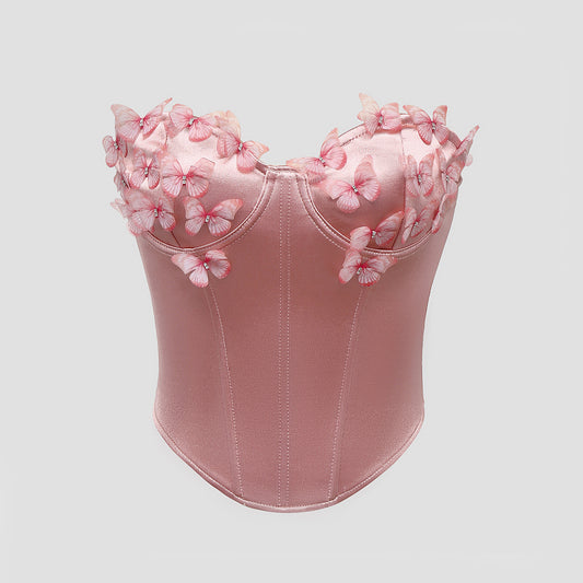 High-end Satin Butterfly Diamond-shaped Steel Ring Fishbone Tube Top LY025