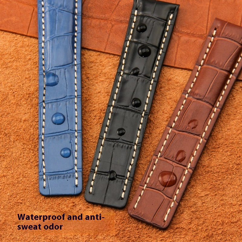 Black Brown Blue Bamboo Grain Cowhide Watch Strap 22mm 24mm