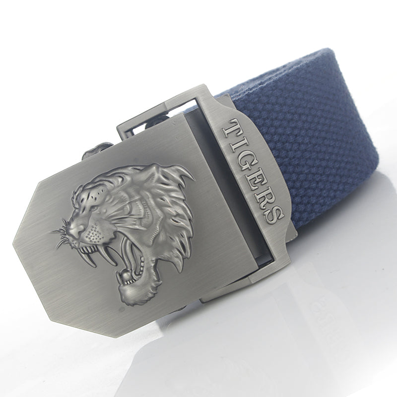 Men's Casual Tiger Head Automatic Buckle Canvas Belt