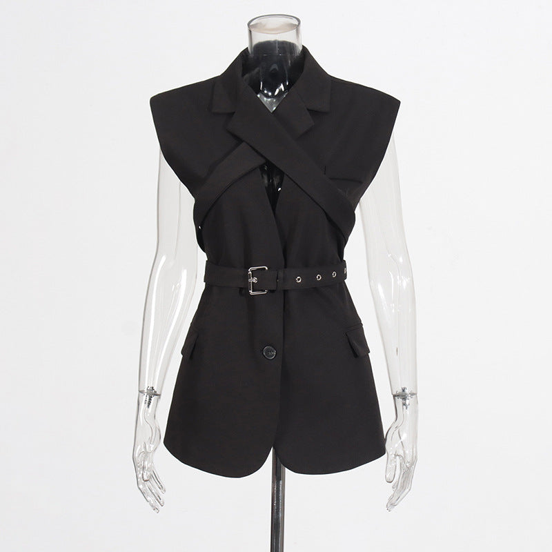 New Autumn Sleeveless Cross-Design Statement Vest Jacket