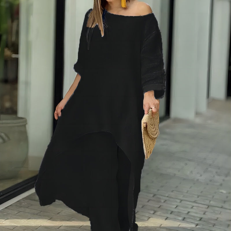 Large Size Irregular Long-sleeved Suit With Wide-leg Pants Set Of Two Pieces