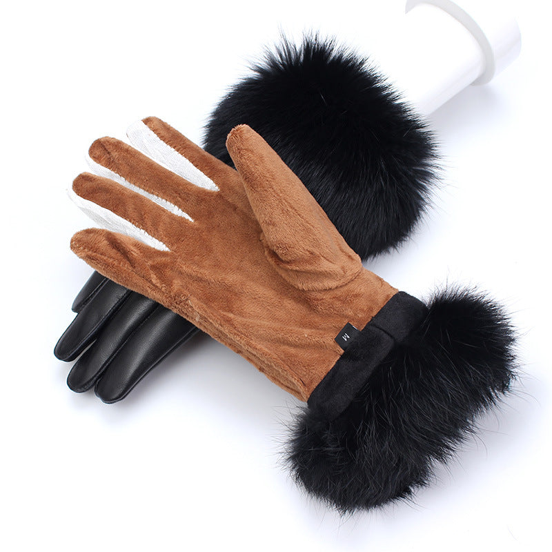 Sheepskin touch screen plus velvet thick warm gloves