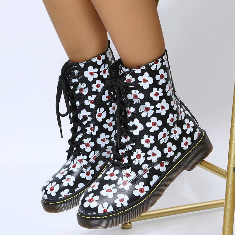 Women's Thick Bottom Square Toe Laces Casual Boots