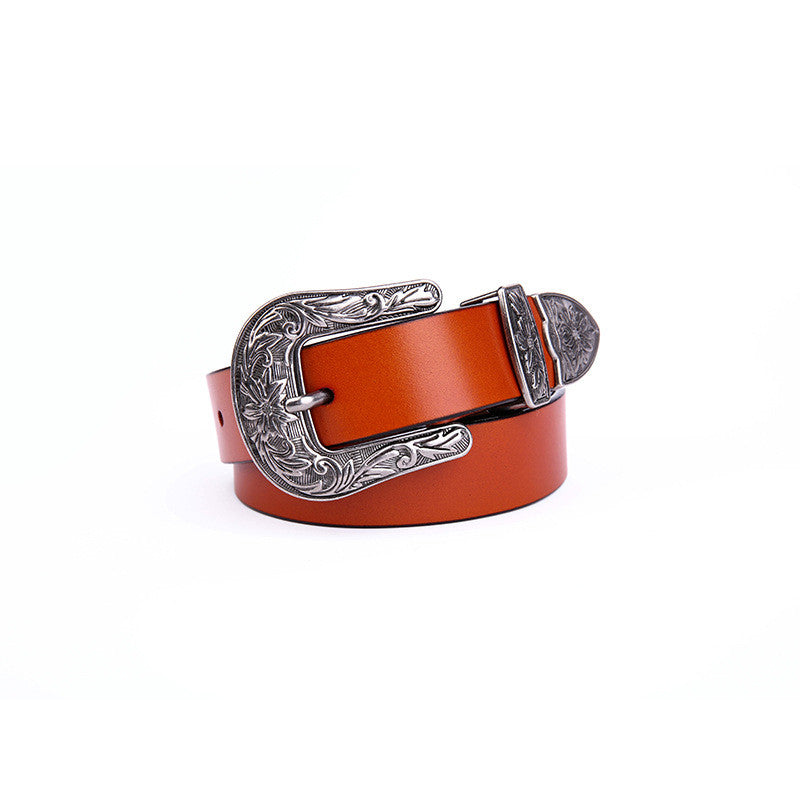 Fashion decorative carved leather belt
