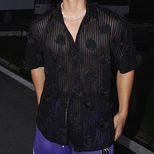 Heavy Industry Three-dimensional Floral Short-sleeved Shirt