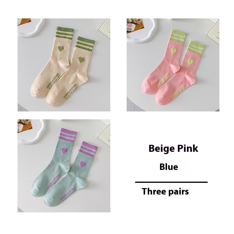 Women's Patchwork Striped Printed Mid Length Socks