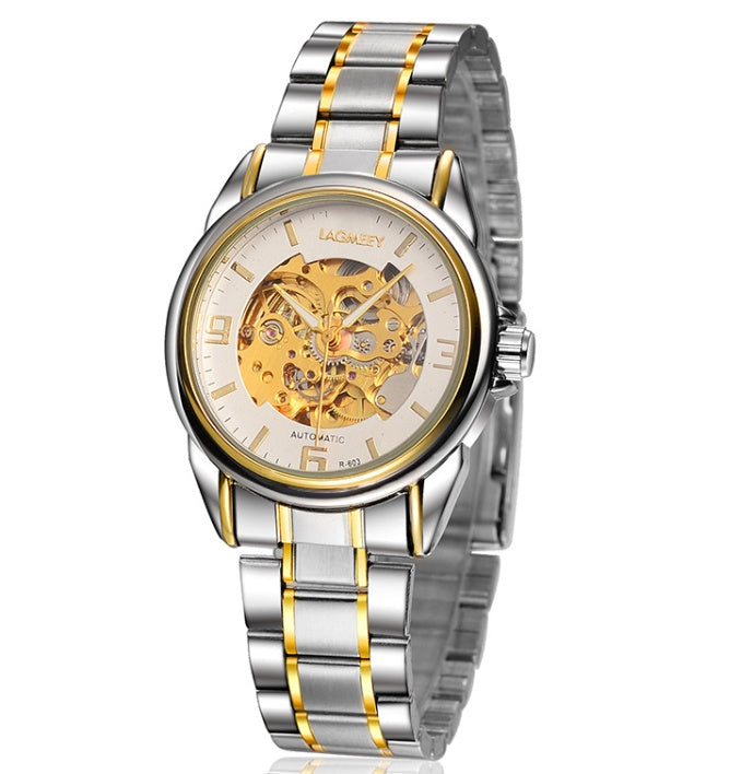 New high-end fashion steel belt automatic hollow mechanical watch