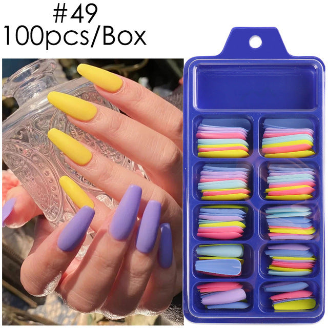 Small Blue Box Full Paste Ballet Fakenail Color Coffeepen Nail Solid Nail Patch