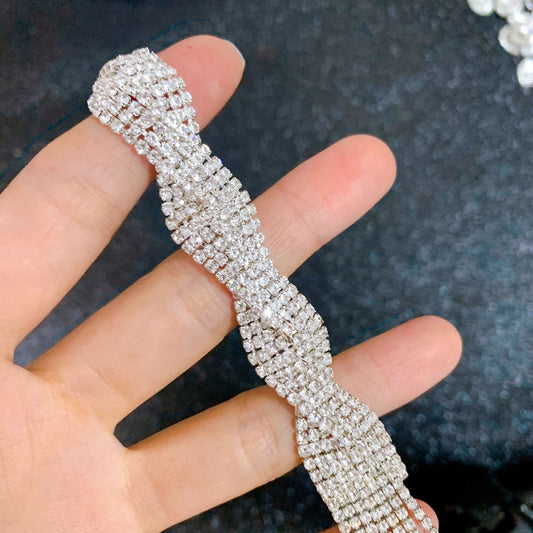 White Fringe Long Strip Shape Rhinestone Headband