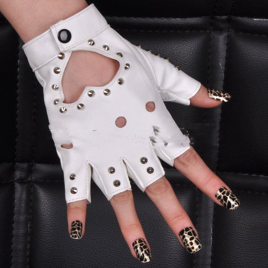 Women's Half Palm PU Leather Gloves Fashion Hollow