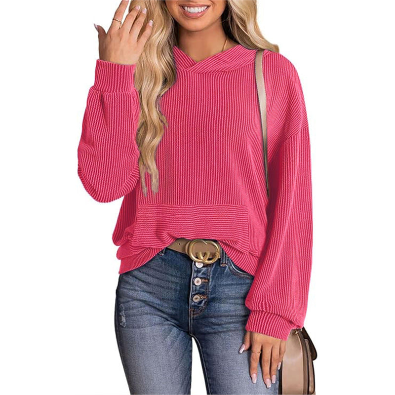 Europe And America Cross Border Women's Loose Twisted Bar Hooded Sweater