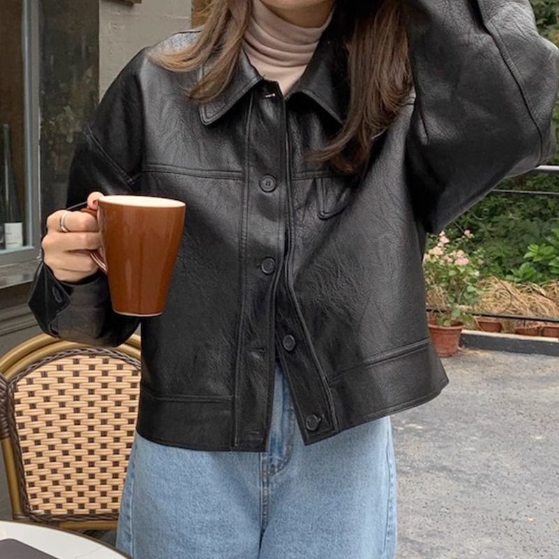 Brown Leather Coat Women's PU Leather