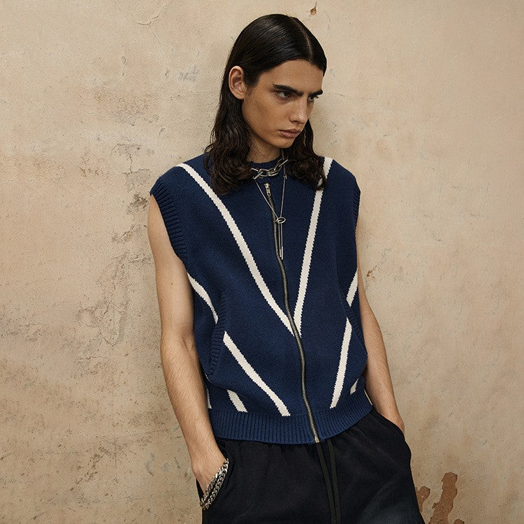Retro Style Street Trendy Zippered Knitted Vest