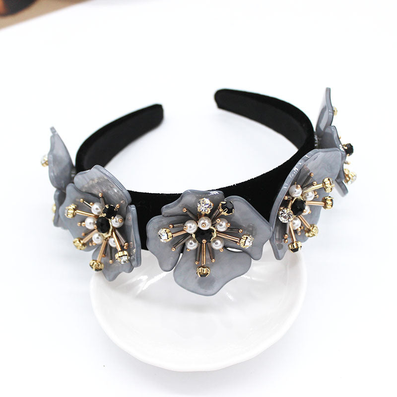Acrylic Big Flower Diamond Geometric Ball Headband