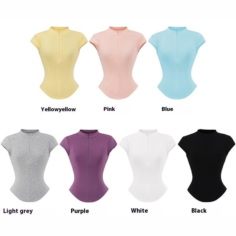 Round Neck Zipper Short Sleeved T-shirt