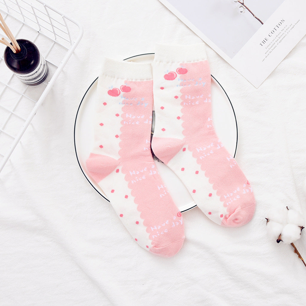 College style cute peach Harajuku fashion socks