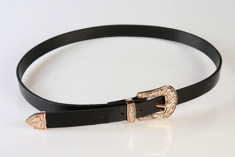 Double buckle vintage carved belt