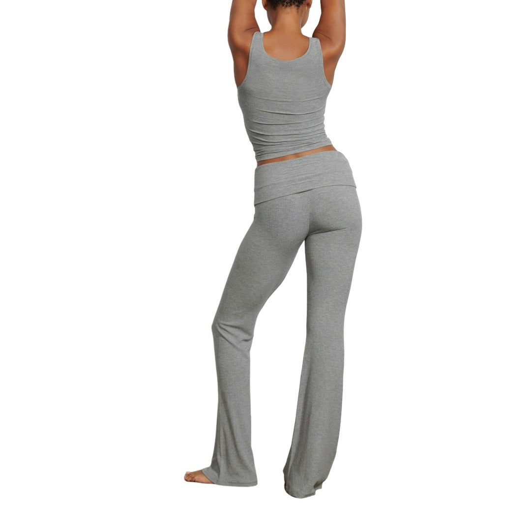 Stylish Ribbed Tank Top With A Fold-over Two-piece Set