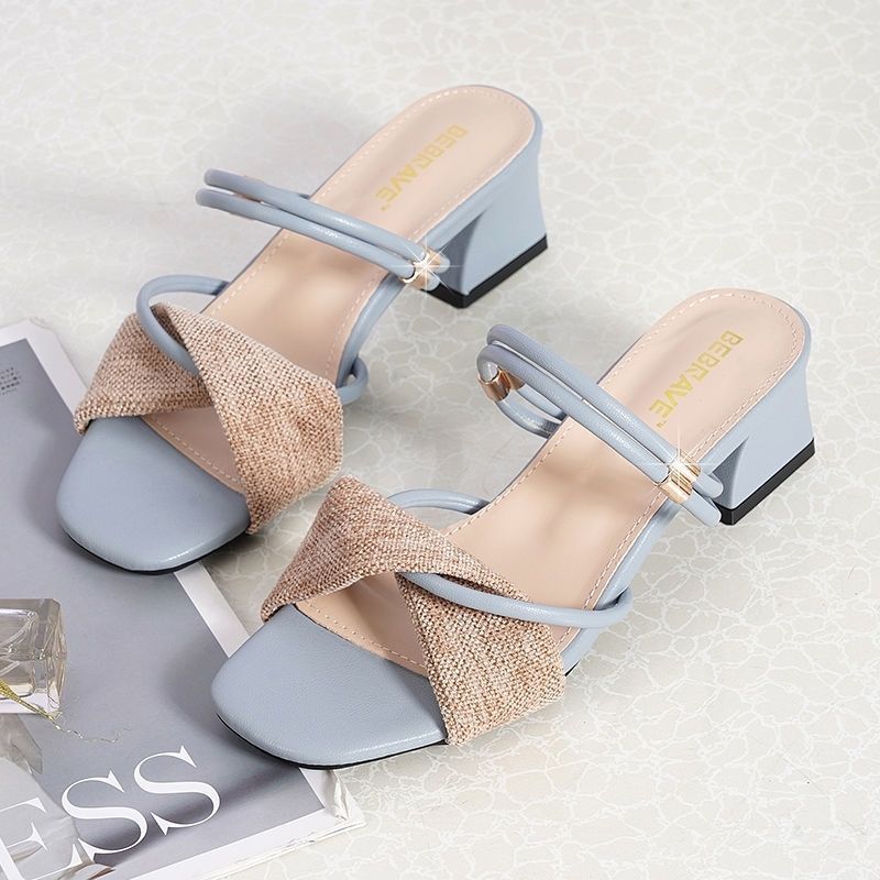 Fashionable All-match Outer Wear Chunky Heel Sandals