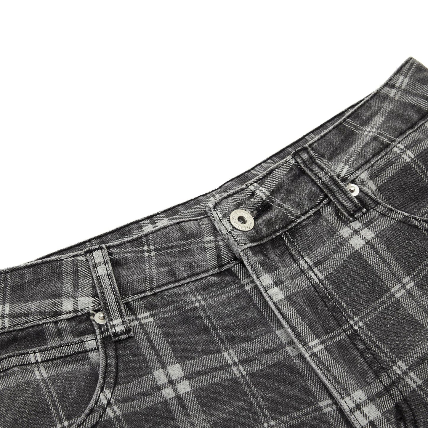 Womens Distressed Plaid Bootcut Jeans