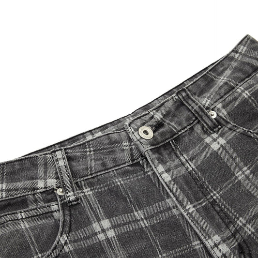 Womens Distressed Plaid Bootcut Jeans