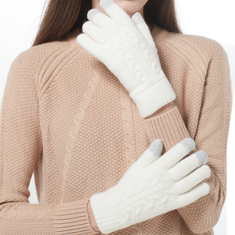 Winter Women's Double Layer Warm Touch Screen Knitted Gloves