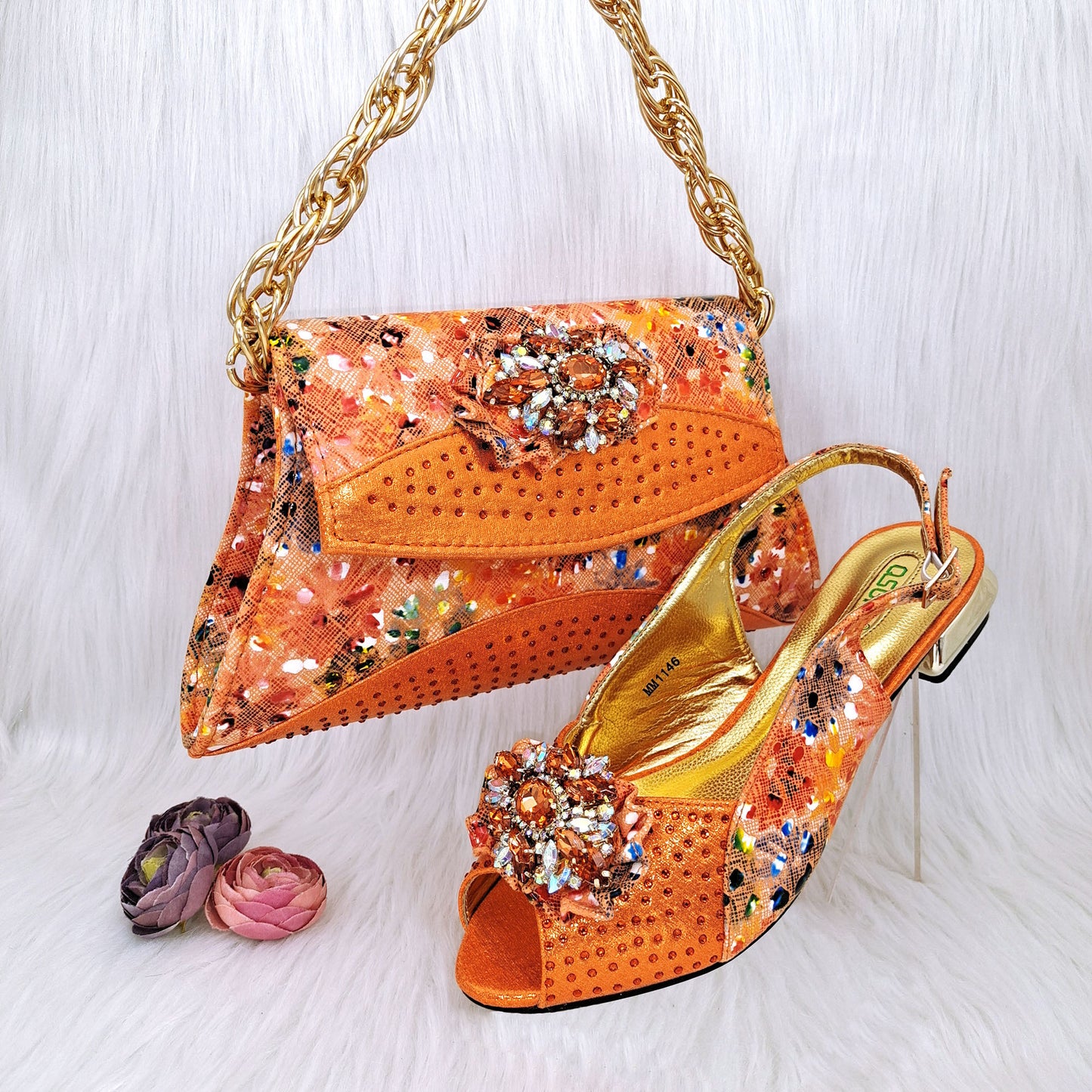 Mixed Color Flower Rhinestone Accessories Shoe Bag Low Heel Suit