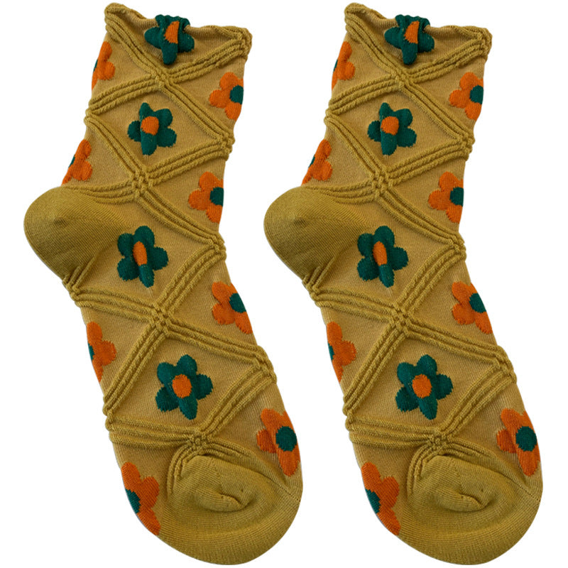 Ladies plaid flower cotton socks