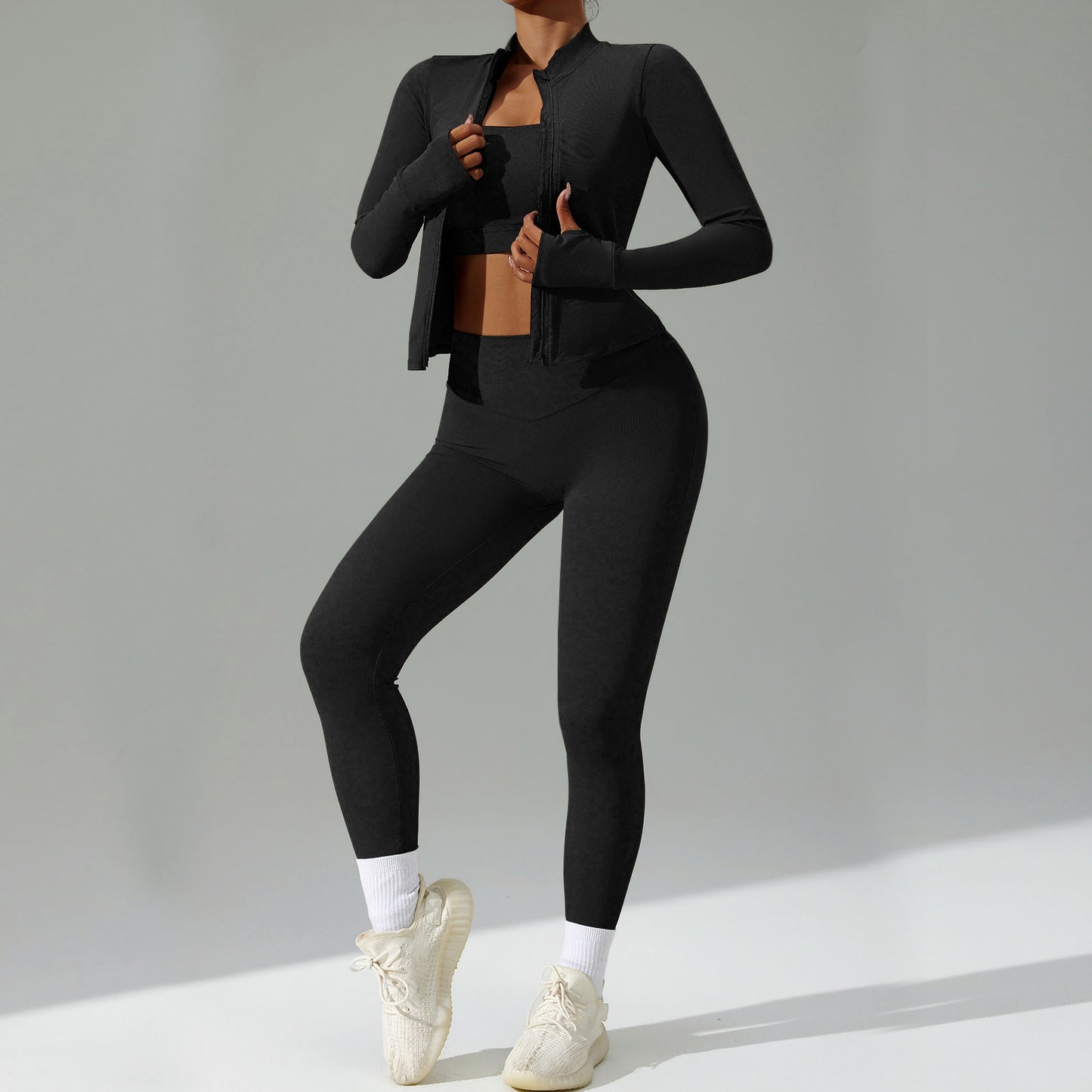 Cardigan Running Sports Quick-drying Workout Clothes Three-piece Suit
