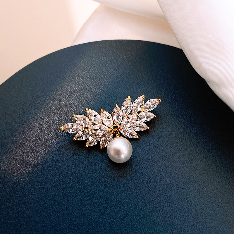 Pearl Leaf Diamond Butterfly Flower Geometric Ring Brooch