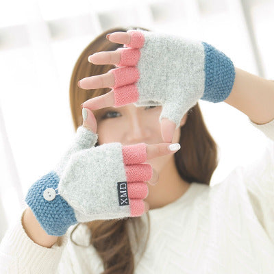 Engros damehandsker med halve fingre efterår vinter koreansk version af varme søde dobbeltsidede uldhandsker til studerende