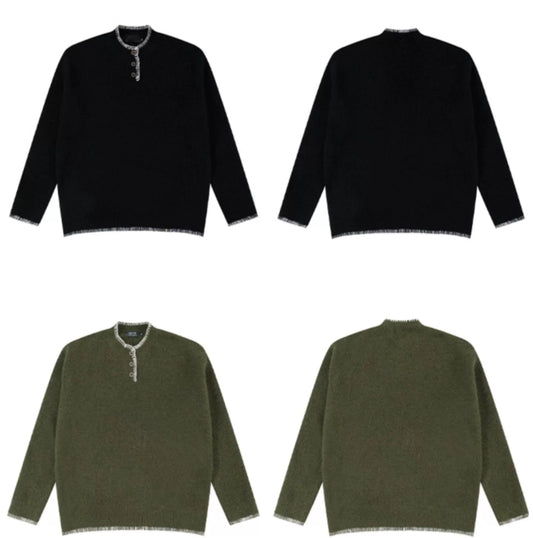 Men's Loose And Versatile Niche Designforward Henley Knit Sweater