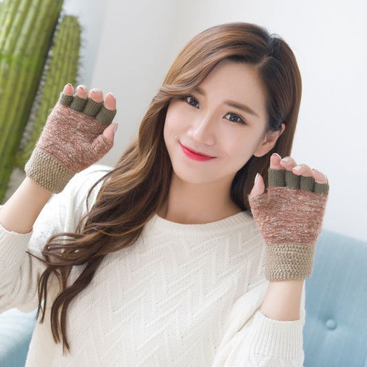 Engros damehandsker med halve fingre efterår vinter koreansk version af varme søde dobbeltsidede uldhandsker til studerende