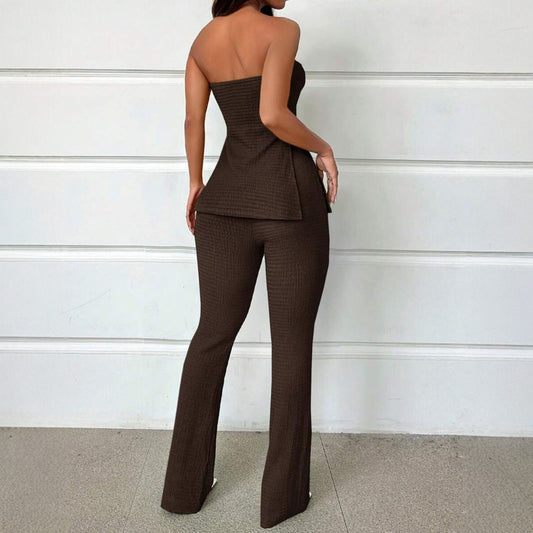 Women's Solid Color Sleeveless Bell-bottom Pants Suit