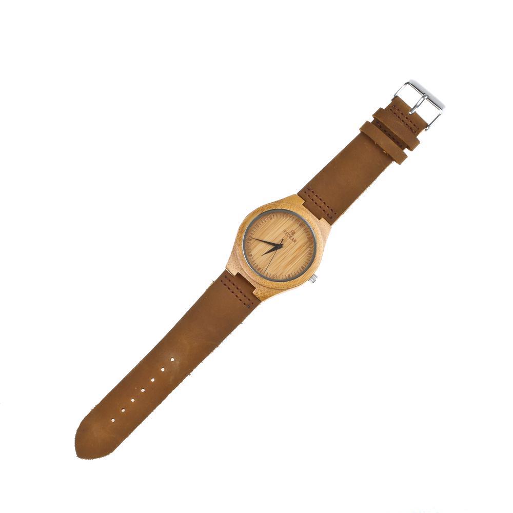 Crazy Horse Leather Quartz Wood Watch