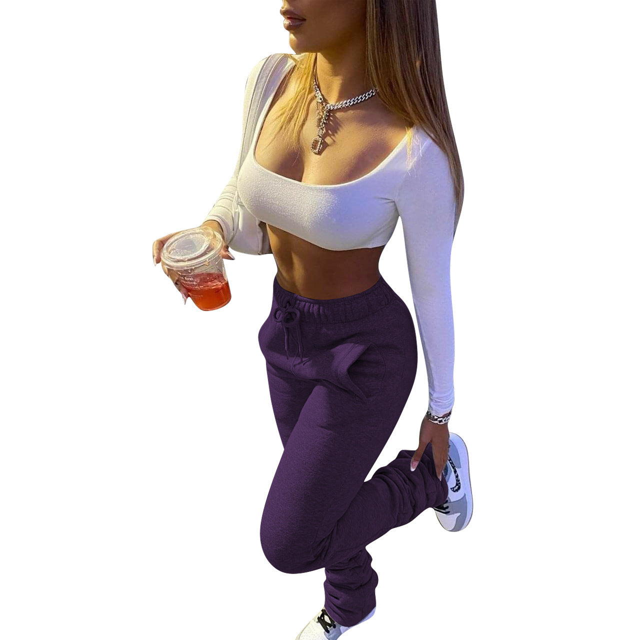 Women's Fashion Thick Stacking Casual Trousers